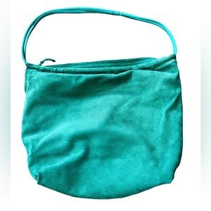 Vtg BOTTEGA VENETA Italy Strappy Shoulder Hobo Tote Bag Green Suede Leather